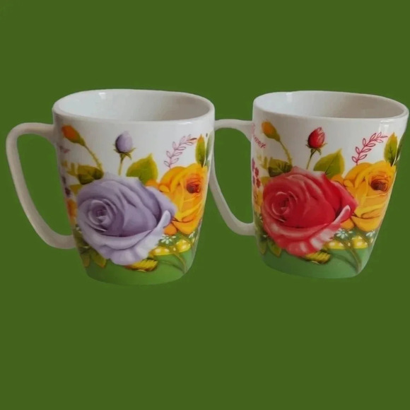 Xiao dang roses coffee cup square 13oz set of 2 - Picture 1 of 9